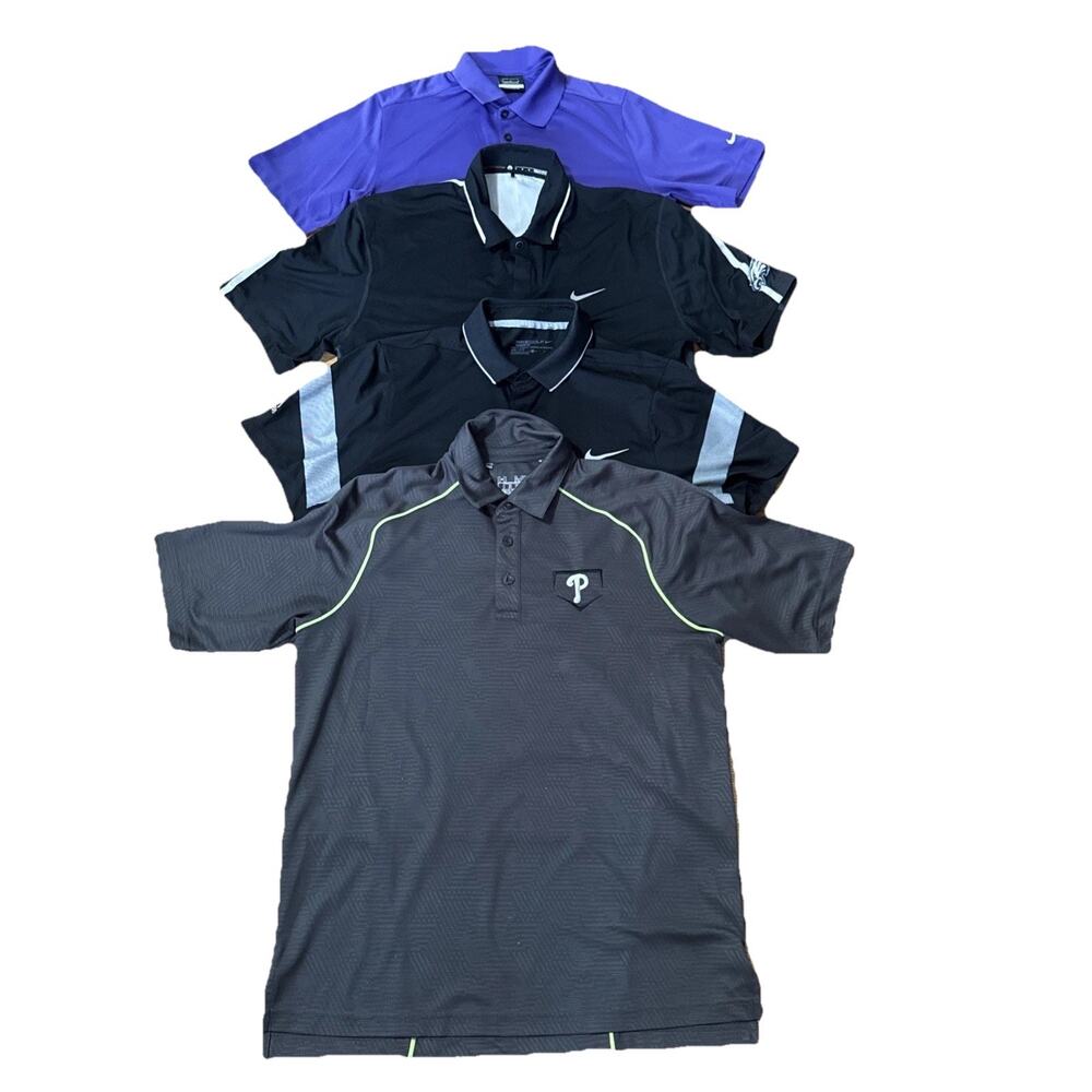 Lot of 4 Nike Dri-Fit Golf Mens M/L Polo Performance Short Sleeve Preppy Philly